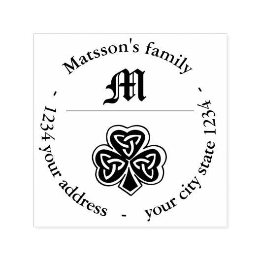 Tampon Auto-encreur Chanceux shamrock retour adresse famille monogramm (Design)