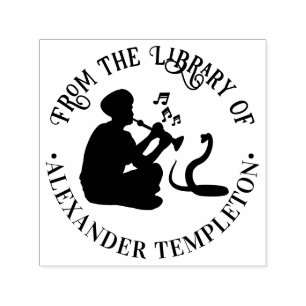 Tampon Auto-encreur Charmeur de serpents et nom du livre de la bibliot