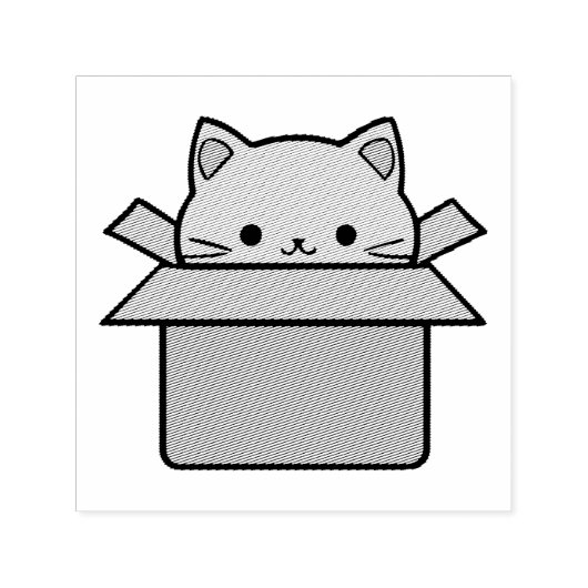 Tampon Auto-encreur Chat assis à l'intérieur du carton (Design)