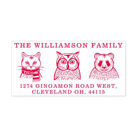 Tampon Auto-encreur Chat, Chouette et Panda Ours Famille Animal Adress (Design)