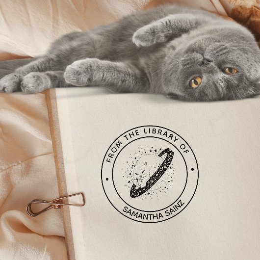 Tampon Auto-encreur Chat de l'espace de la bibliothèque de livre