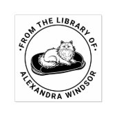 Tampon Auto-encreur Chat long sur lit Bibliothèque Nom du livre (Design)
