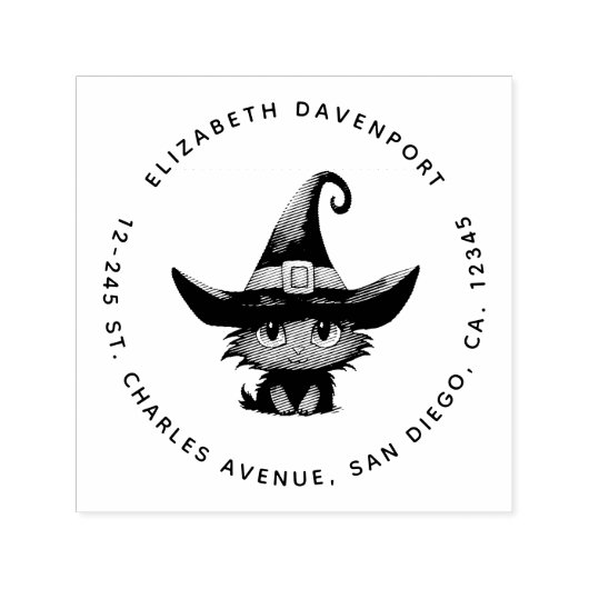 Tampon Auto-encreur Chat magique mignonne portant l'adresse Casquette (Design)