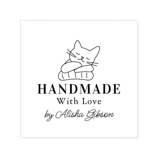 Tampon Auto-encreur Chat mignonne fait main avec amour, Grand Timbre e (Design)