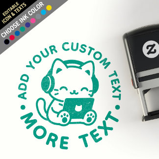 Tampon Auto-encreur Chaton d'étude Lo-Fi Chibi Mignon Personnalisé pou