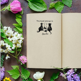 Tampon Auto-encreur Chats noirs et blancs Illustré Ce livre appartient