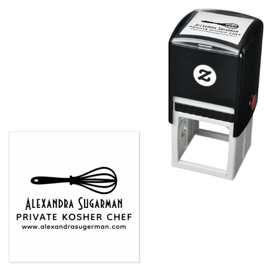 Tampon Auto-encreur Chef Kosher Professionnel, Whisk Business Logo (En situation)