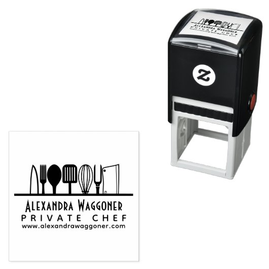 Tampon Auto-encreur Chef professionnel, Ustensiles de Cuisines Logo d' (En situation)