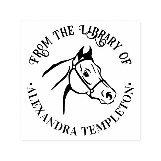 Tampon Auto-encreur Cheval Head "From the Library of" Nom du livre (Design)