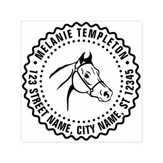 Tampon Auto-encreur Cheval Head Line Art FF Nom Adresse de retour (Design)