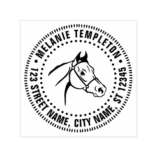 Tampon Auto-encreur Cheval Head Line Art NF Nom Adresse de retour (Design)