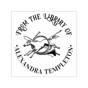 Tampon Auto-encreur Cheval sautant à travers le nom du livre de la bib