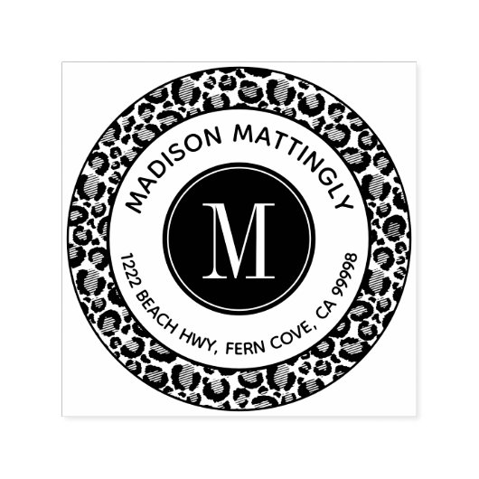 Tampon Auto-encreur Chic Leopard Spots Boho Monogramme Adresse de reto (Design)