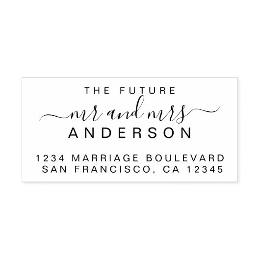 Tampon Auto-encreur Chic Script Future M. Mme Mariage Adresse de retou (Design)