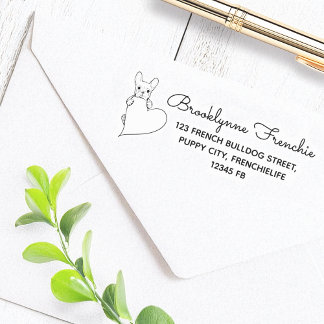 Tampon Auto-encreur Chien avec un coeur Français Bulldog Adresse de re