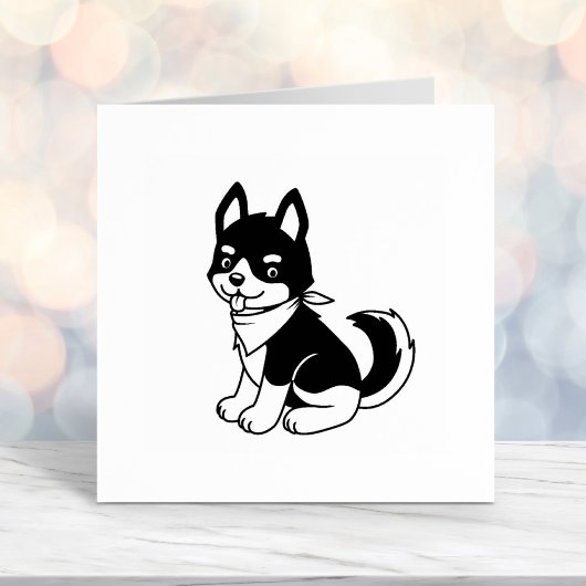 Tampon Auto-encreur Chien chiot noir et blanc Husky