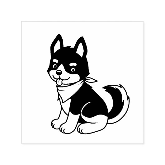 Tampon Auto-encreur Chien chiot noir et blanc Husky (Design)