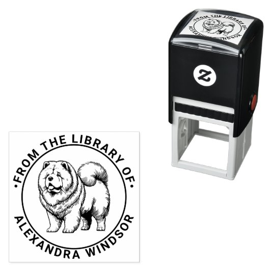 Tampon Auto-encreur Chien Chow Chow debout Nom de la bibliothèque (En situation)