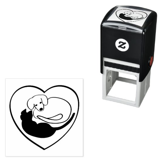 Tampon Auto-encreur Chien et chat / Chiot et Kitty Heart (En situation)