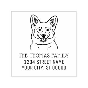 Tampon Auto-encreur Chien Welsh Corgi Nom de Visage Adresse de Retour 