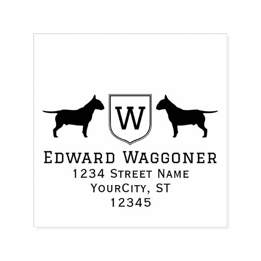 Tampon Auto-encreur Chiens Bull Terrier Crête initiale avec nom Adress (Design)