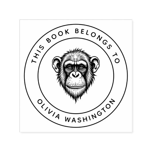 Tampon Auto-encreur Chimpanzé Personnalisé Ce Livre Appartient Au Nom (Design)
