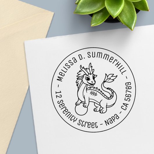 Tampon Auto-encreur Chinese Dragon Round Address