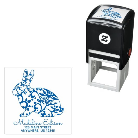 Tampon Auto-encreur Chinoiserie Bunny Rabbit Adresse Stamp auto-encre (En situation)