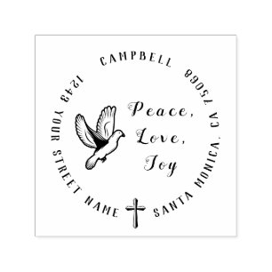 Tampon Auto-encreur Christian Family Return Adresse Peace Love Joy