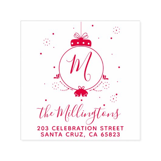 Tampon Auto-encreur Christmas Bauble Monogramme Adresse de retour (Design)