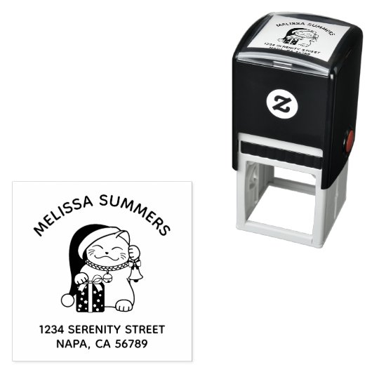 Tampon Auto-encreur Christmas Cat Arch Address (En situation)