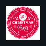 Tampon Auto-encreur Christmas Cheval Winter Adresse de retour personne<br><div class="desc">Christmas Cheer Winter Personal Return Address Self Inking Stamp contient votre nom et adresse de retour personnalisés dans un script moderne entourant le texte "Christmas Cheer" dans un script moderne accentué avec un renne, des flocons de neige et de la verdure. Parfait pour les cartes de Noël, les cartes de...</div>