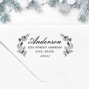 Tampon Auto-encreur Christmas Holly Berries Nom de famille Adresse de 