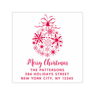 Tampon Auto-encreur Christmas Snowflake Bauble Nom Adresse de retour