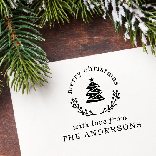 Tampon Auto-encreur Christmas Tree Globe Joyeux voeux de Noël