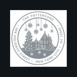Tampon Auto-encreur Christmas Tree Winter Home Retour personnel<br><div class="desc">Arbre de Noël Hiver Accueil Retour personnel Adresse auto-allumage Le timbre affiche votre nom et adresse de retour personnalisés dans le script moderne entourant une maison avec des arbres de Noël et des flocons de neige. Parfait pour les cartes de Noël, les cartes de fin de année, les invitations à...</div>