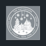 Tampon Auto-encreur Christmas Tree Winter Home Retour personnel<br><div class="desc">Arbre de Noël Hiver Accueil Retour personnel Adresse auto-allumage Le timbre affiche votre nom et adresse de retour personnalisés dans le script moderne entourant une maison avec des arbres de Noël et des flocons de neige. Parfait pour les cartes de Noël, les cartes de fin de année, les invitations à...</div>