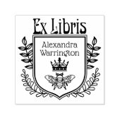 Tampon Auto-encreur Cimier botanique abeille avec Crown Ex Libris Nom  (Design)