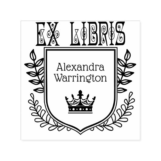 Tampon Auto-encreur Cimier Botanique Couronne #2 Ex Libris Nom du livr (Design)