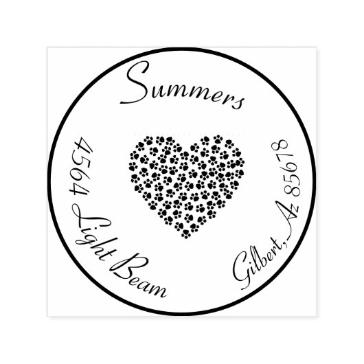 Tampon Auto-encreur Circle retour Adresse Animal Chien Chat Paw Coeur (Design)