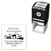 Tampon Auto-encreur Citrouille Broom Bats Chat Halloween Nom Adresse (En situation)