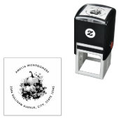 Tampon Auto-encreur Citrouilles d'automne avec Fleurs et Adresse de Fo (En situation)