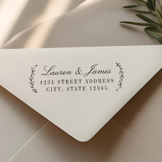 Tampon Auto-encreur Classic Botanical Couple Names Mariage Adresse