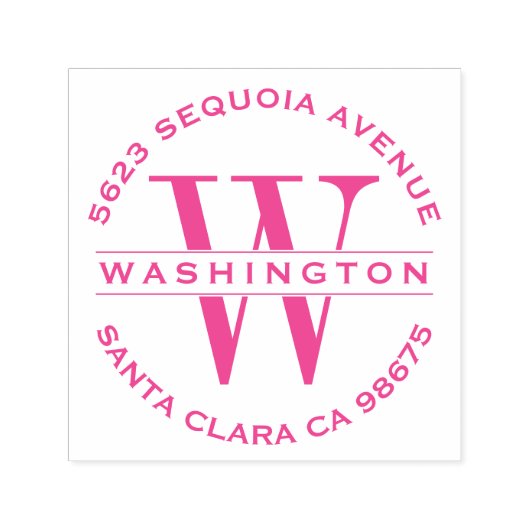 Tampon Auto-encreur Classic Fuchsia Monogram Mariage Adresse de retour (Design)