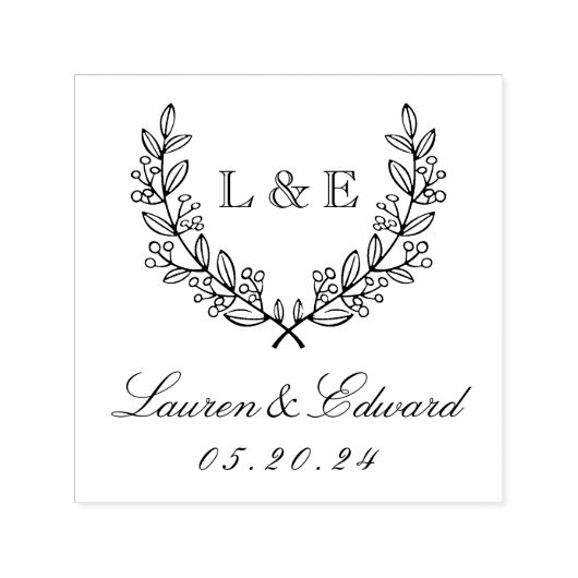 Tampon Auto-encreur Classic Laurel Mariage Monogramme initial (Design)