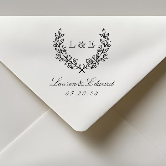 Tampon Auto-encreur Classic Laurel Mariage Monogramme initial