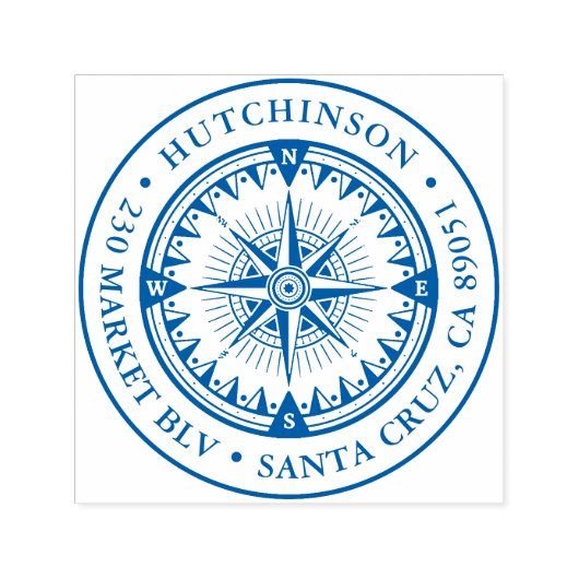 Tampon Auto-encreur Classic Nautical Compass Round Adresse de retour (Design)