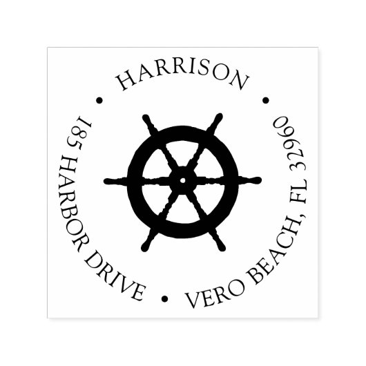 Tampon Auto-encreur Classic Nautical Ships Roue Adresse de retour (Design)