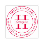 Tampon Auto-encreur Classic Round Monogram Mariage Adresse de retour (Design)