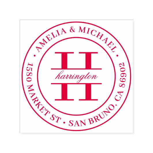 Tampon Auto-encreur Classic Round Monogram Mariage Adresse de retour (Design)